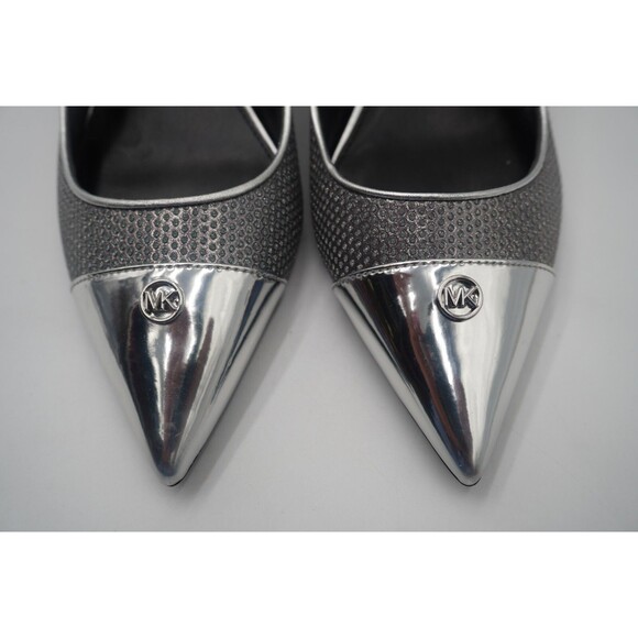 Michael Kors Davina Flex Kitten Metallic Silver Heel Pointed Toe Textured Sz 8.5 - Picture 8 of 16